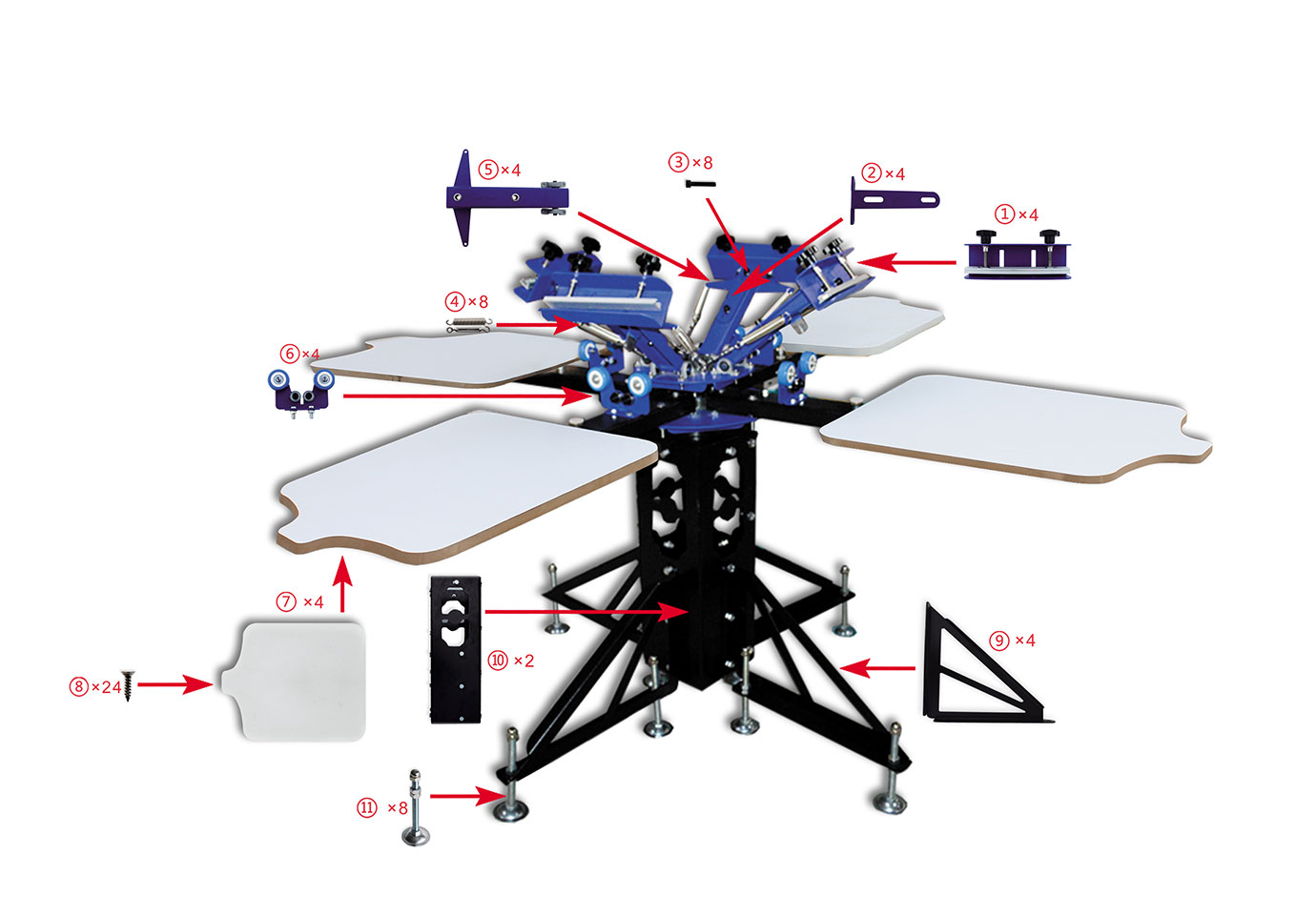 MK-F442B floor type 4 color 4 station double wheel screen printing machine | Screen Printing Machine Manufacturer