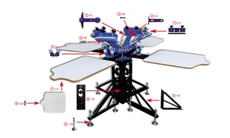 Professional Screen Printing with Micro Adjustable 4 Color 4 Station Machine
